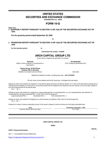 Thumbnail Arch Capital 10-Q Quarterly Report FY 