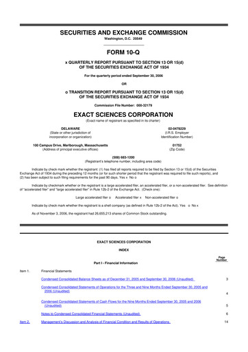 Miniature Exact Sciences 10-Q Rapport trimestriel  