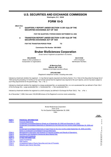 Thumbnail Bruker 10-Q Quarterly Report FY 