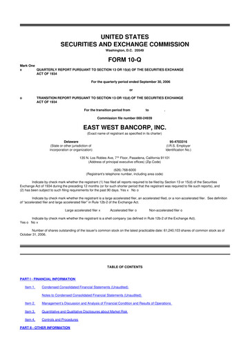 Vorschaubild East West Bancorp
 10-Q Quartalsbericht  