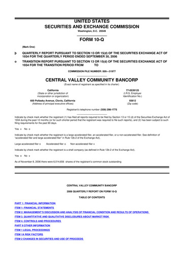 Thumbnail Community West Bancshares 10-Q Quarterly Report FY 