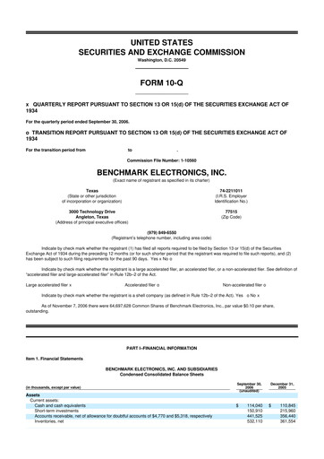 Thumbnail Benchmark Electronics
 10-Q Quarterly Report FY 