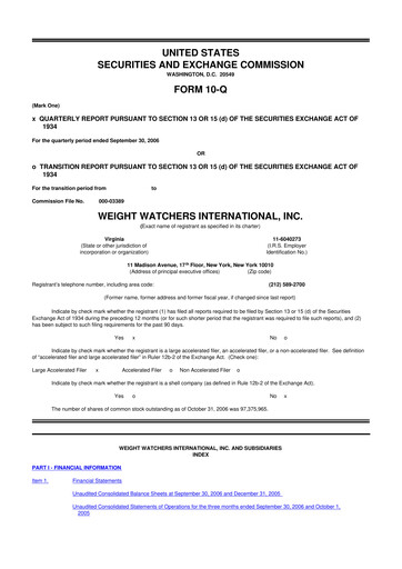 Thumbnail Weight Watchers 10-Q Quarterly Report FY 
