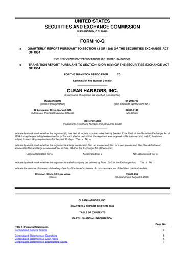 Thumbnail Clean Harbors
 10-Q Quarterly Report FY 