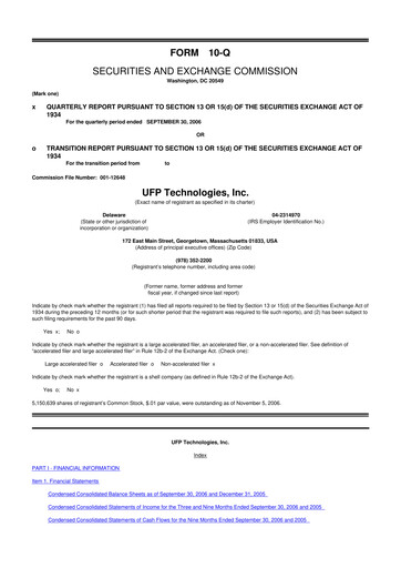Thumbnail UFP Technologies
 10-Q Quarterly Report FY 