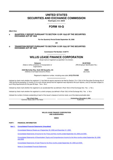 Thumbnail Willis Lease Finance Corporation 10-Q Quarterly Report FY 