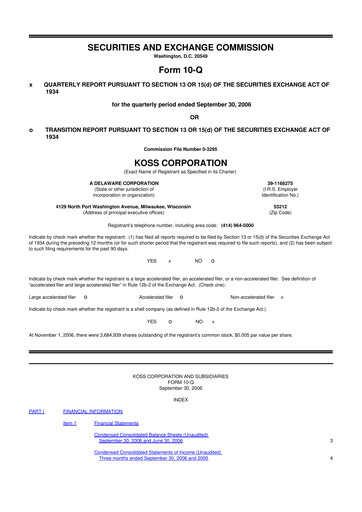 Thumbnail Koss 10-Q Quarterly Report FY 