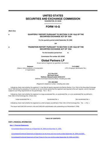 Thumbnail Global Partners LP 10-Q Quarterly Report FY 