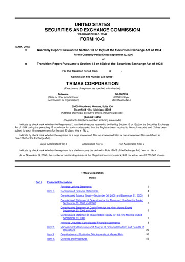 Thumbnail TriMas 10-Q Quarterly Report FY 