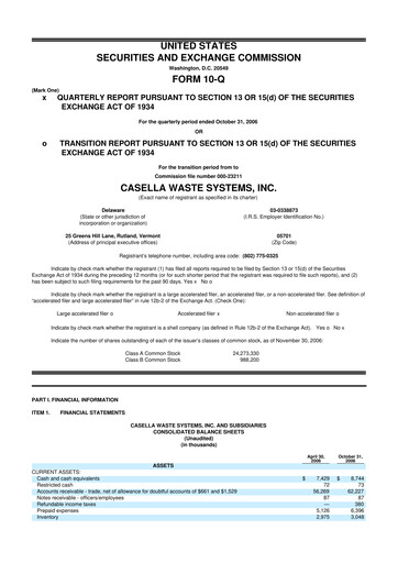 Thumbnail Casella Waste Systems
 10-Q Quarterly Report FY 