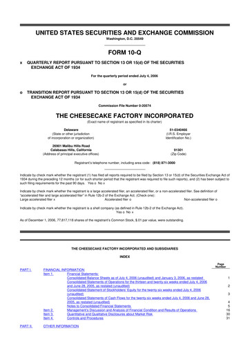 Vorschaubild The Cheesecake Factory
 10-Q Quartalsbericht  