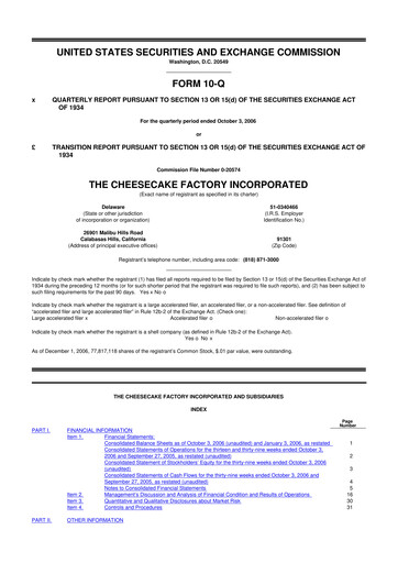 Vorschaubild The Cheesecake Factory
 10-Q Quartalsbericht  