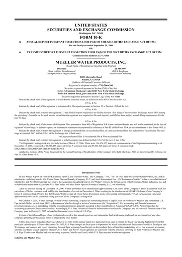 Thumbnail Mueller Water Products
 10-K Annual Report 