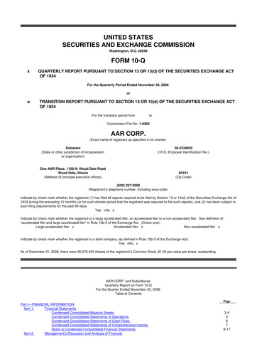 Thumbnail AAR 10-Q Quarterly Report FY 