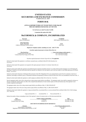 Miniature McCormick & Company
 10-K Rapport annuel 