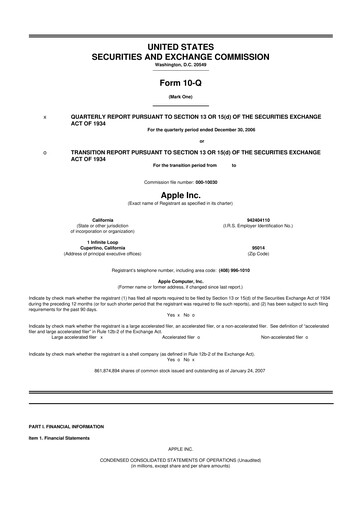 Miniature Apple 10-Q Rapport trimestriel  