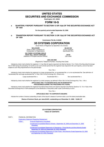 Thumbnail 3D Systems 10-Q Quarterly Report FY 