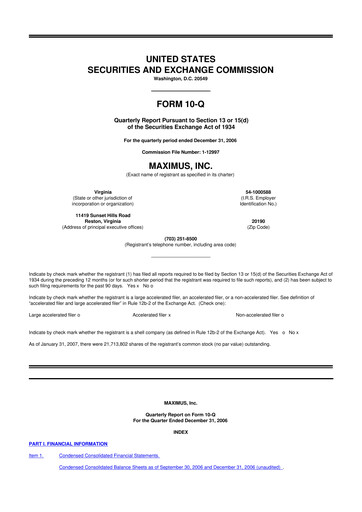 Thumbnail Maximus 10-Q Quarterly Report FY 