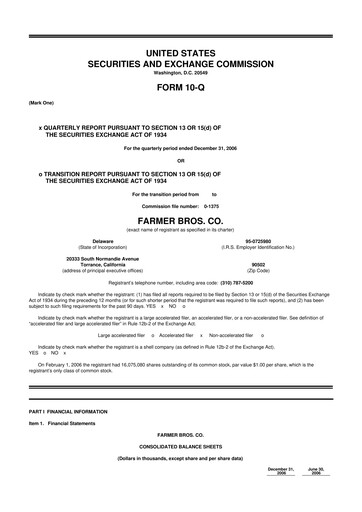 Thumbnail Farmer Brothers
 10-Q Quarterly Report FY 