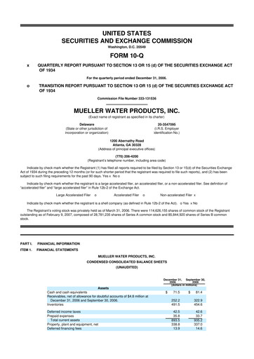 Thumbnail Mueller Water Products
 10-Q Quarterly Report FY 