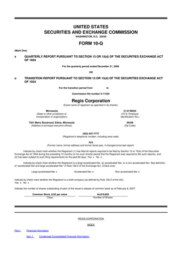 Thumbnail Regis Corporation
 10-Q Quarterly Report FY 