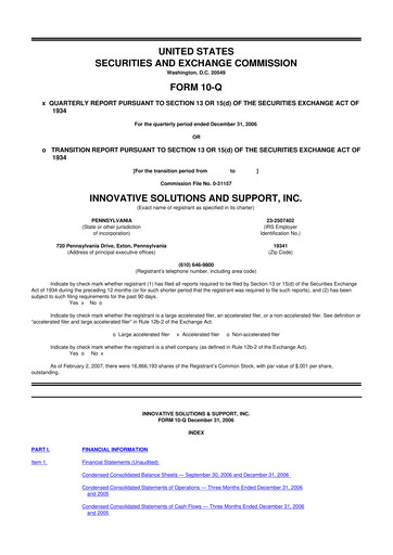 Thumbnail Innovative Solutions and Support 10-Q Quarterly Report FY 