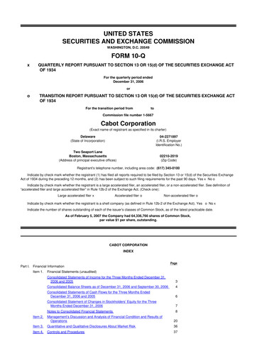 Thumbnail Cabot Corporation
 10-Q Quarterly Report FY 
