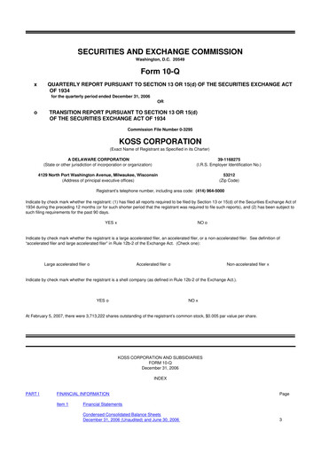 Thumbnail Koss 10-Q Quarterly Report FY 