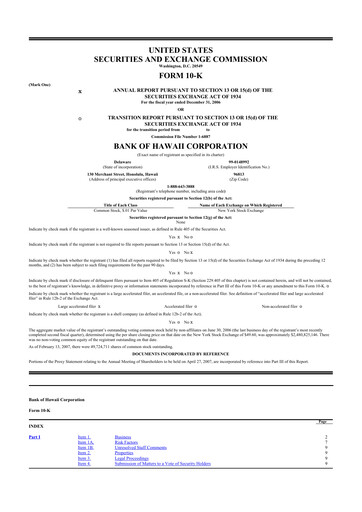 Thumbnail Bank of Hawaii
 10-K Annual Report 