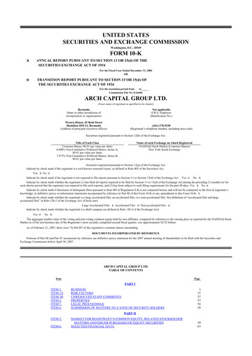 Miniature Arch Capital 10-K Rapport annuel 