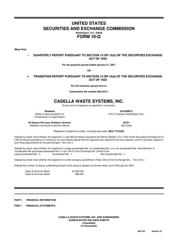 Thumbnail Casella Waste Systems
 10-Q Quarterly Report FY 