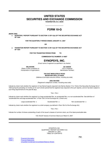 Thumbnail Synopsys 10-Q Quarterly Report FY 