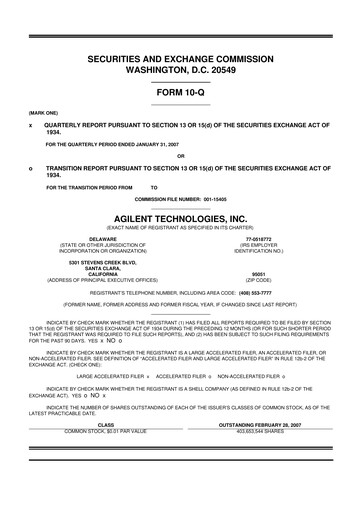 Vorschaubild Agilent Technologies 10-Q Quartalsbericht  