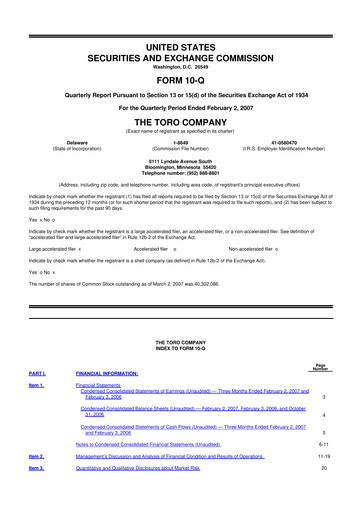 Thumbnail The Toro Company
 10-Q Quarterly Report FY 