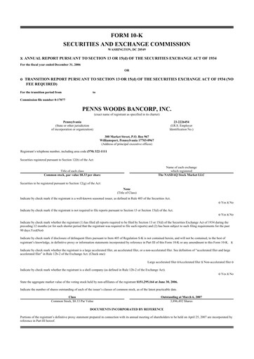 Thumbnail Penns Woods Bancorp 10-K Annual Report 