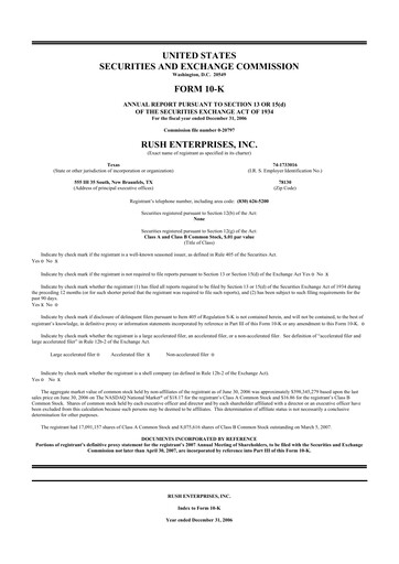 Thumbnail Rush Enterprises
 10-K Annual Report 