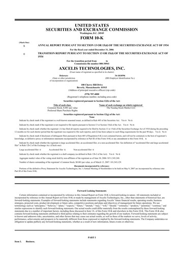 Thumbnail Axcelis Technologies
 10-K Annual Report 