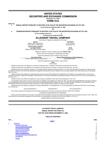 Thumbnail Allegiant Travel Company 10-K Annual Report 