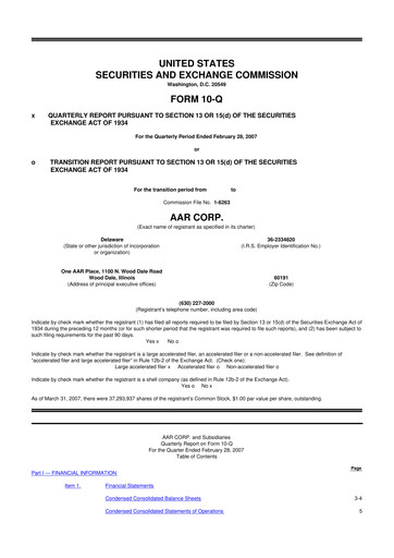 Thumbnail AAR 10-Q Quarterly Report FY 