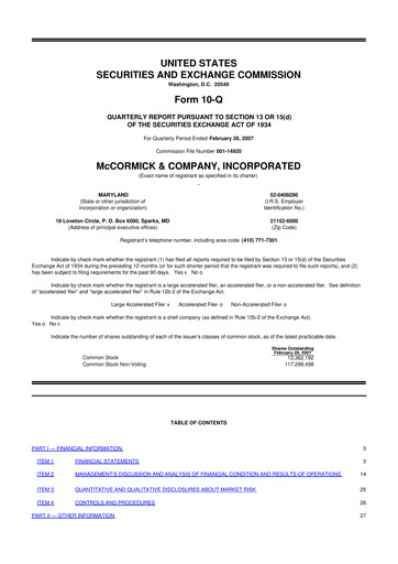 Thumbnail McCormick & Company
 10-Q Quarterly Report FY 