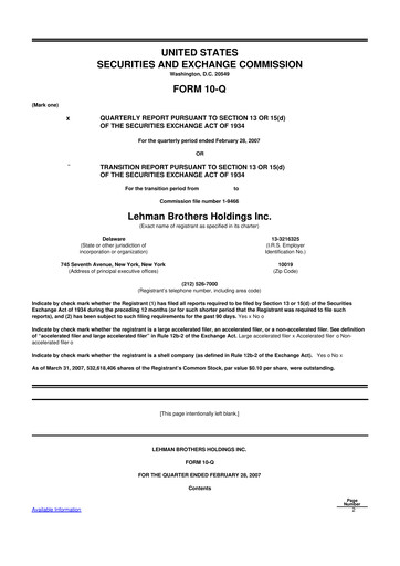Thumbnail Lehman Brothers 10-Q Quarterly Report FY 