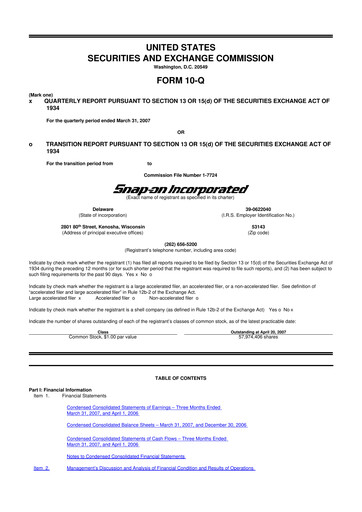 Miniature Snap-on 10-Q Rapport trimestriel  