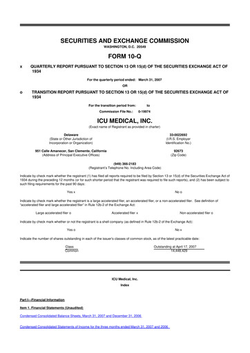 Thumbnail ICU Medical
 10-Q Quarterly Report FY 