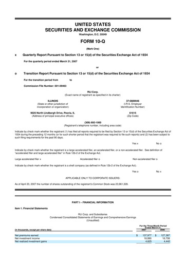 Thumbnail RLI Corp.
 10-Q Quarterly Report FY 