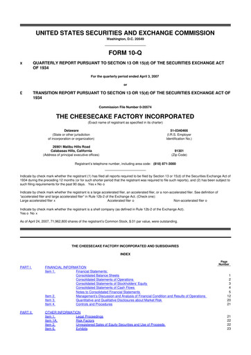 Vorschaubild The Cheesecake Factory
 10-Q Quartalsbericht  