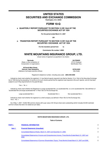 Miniature White Mountains Insurance Group 10-Q Rapport trimestriel  