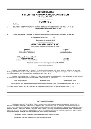 Thumbnail Veeco
 10-Q Quarterly Report FY 