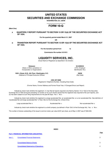 Miniature Liquidity Services
 10-Q Rapport trimestriel  