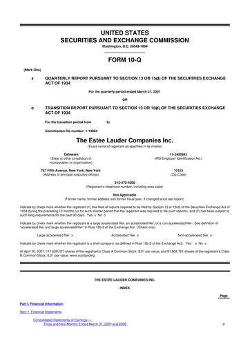 Miniature Estee Lauder 10-Q Rapport trimestriel  