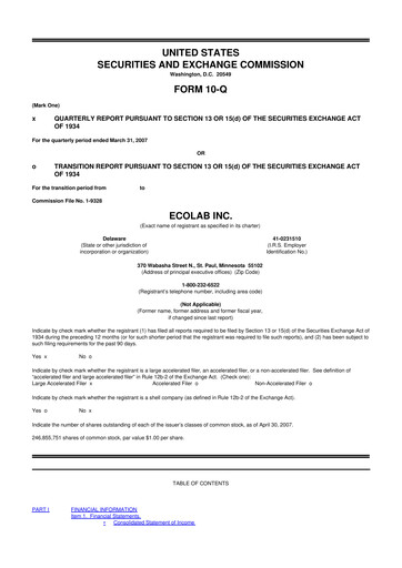 Miniature Ecolab 10-Q Rapport trimestriel  